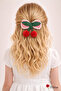 Dd607 Red – Green Cherry Patterned Pompom Rubber Buckle |   Soft Velvet Texture - 2