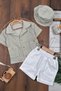 Baby Boy Pocket Detailed Short Sleeve Striped Shirt-Hat-Shorts Summer Premium 3-Piece Set - 2