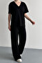 Women's Modal Fabric Half Sleeve V-Neck Tracksuit Set 1209 - 3