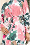 Modal Fabric Waist Tie Patterned Dress 0161-02 Dusty Rose - 5