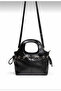 Women's Black Leather Hand and Shoulder Bag with Drawstring Detail - 5