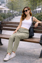 Women's Summer Synthetic Linen High Waist Elastic Skinny Leg Mom Pants C611 - 6