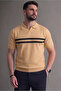 Men's Open Collar Striped Patterned Knitwear T-Shirt Yellow Cd176 - 2
