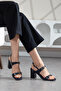 Navy Blue Shiny Patent Leather Double Buckle Design 9 cm Block Heeled Evening and Event Shoes - 3