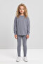 Girl's Fleece-Lined Diving Fabric Tracksuit Set (Sweatshirt + Leggings) - 3