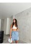 Women's Cargo Pocket Detailed High Waist Mini Denim Skirt - 7