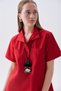 Women's Red Polo Collar Short Sleeve Mini Dress with Pocket Detail - 3