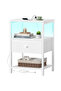 Modern LED Nightstand with Charging Station, USB Ports, Fabric Drawers & Shelf. - 8