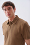 Men's Brown Striped Polo Collar T-Shirt - 3