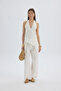 Alidah Pleated Ecru Wide Leg Trousers - 2