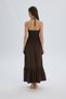 Elisa Rose Detail Dark Brown Long Dress - 5
