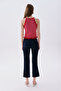 Women's Red Jacquard Crew Neck Sleeveless Crop Sweater - 2