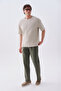 Men's Khaki Textured Comfort Fit Tie-Waist Trousers