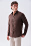 Men's Brown Slim Fit Long Sleeve Linen Shirt