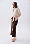 Women's Brown Button Detailed Midi Linen Skirt - 3