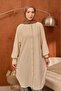 Beige Linda Tunic with Ribbed Sleeves