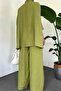 Double Pocket Bat Sleeve Casual Shirt Set - Pistachio Green - 7