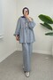 Tied Front, Segmented Sleeve Elasticized Suit - Ice Blue - 5