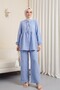 Tied Front, Segmented Sleeve Elasticized Suit - Blue
