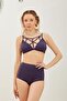 Purple High Waist Bikini Set - Low-Cut Gathering Chest - 6