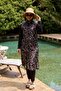 Full Covered Hijab Swimsuit Black and White Striped High Collar - 3