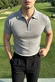 Osko Light Gray Men's Polo Collar Cotton Plain Slim Knitwear T-Shirt - 7