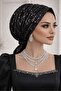 Black Sequin Embroidered Evening Dress Buckled Bonnet