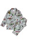 Boy's 100% Cotton Gray Color Football Dinosaur Patterned Shirt Collar Buttoned Pajama Set - 2