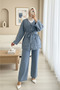 Buttoned Front Double Pocket Belted Denim Suit - Ice Blue