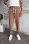Men's Elastic Waist Boyfriend Fit Pleated Brown Linen Trousers Ke-1600 - 2