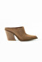 Women's Beige Suede Leather Brown Western Mule Slippers – Cowboy Style Heels - 3