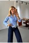 Blue Striped Poplin Shirt with Lace Detail - 4