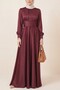Round neck satin dress with crossed waist tie - burgundy - 3