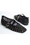Feles lace stone detailed women's flat shoes black - 5