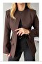 Brown Hakim Collar Single Button Blazer Jacket - 5