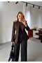 Brown Hakim Collar Single Button Blazer Jacket - 4