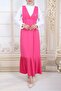 Pleated Skirt Belted Gilet -Fuchsia