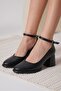 Women's Matte Black Heeled Shoes Tr18Ms06A
