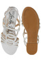 Women Cut Out Detail Rhinestone Flat Sandals in Silver - 5