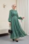 Janjan Dress with Sleeves, Laces and Skirt - Green