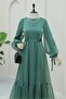 Janjan Dress with Sleeves, Laces and Skirt - Green - 4