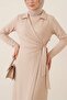 Double Layered Front and Side Tie Dress -Beige - 4