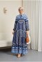 Patterned Lace-Up Dress with Elastic Sleeves -Laci