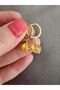 Citrine Stone Gold Steel Hoop Earrings - 4