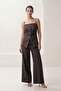 Bitter Brown 100% Linen Slim Strap and Button Detailed Vest Comfortable Cut Pants Suit