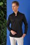 Men's Slim Fit Buttoned Collar Long Sleeve Cotton Classic Black Shirt Gk 716 - 2