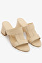 Beige Genuine Leather Block Heeled Banded Women's Slippers