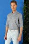 Men's Comfort Fit Buttoned Collar 100% Linen Epaulet Casual Navy Blue Shirt g 1564 - 2