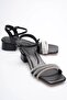 Women's Black Stone Thick Heeled Sandals Tr20My26A - 3