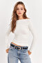 Women's Ecru Boat Neck Blouse App1254